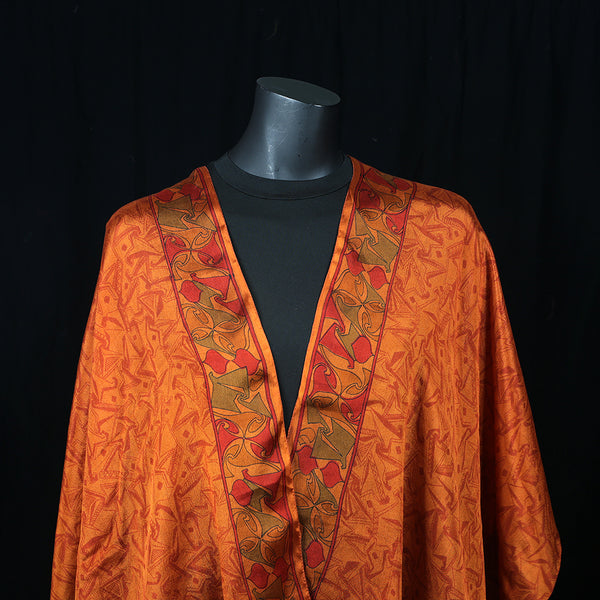 Curry Peepal Scarf Silk Chiffon Handmade Embroidery
