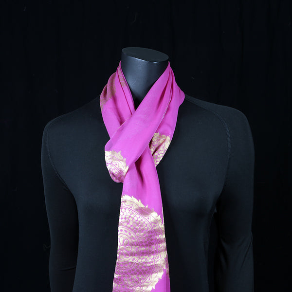 Curry Peepal Scarf Silk Chiffon Handmade Embroidery