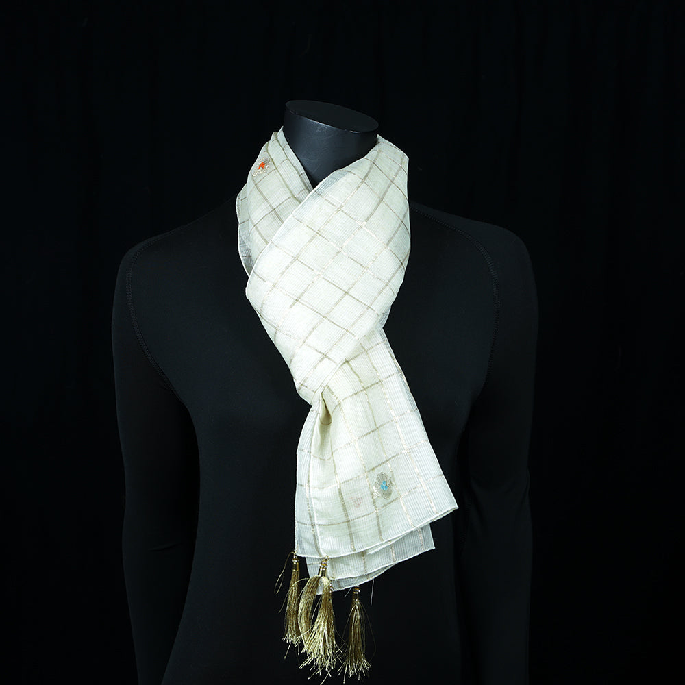 Women's Silk Cotton Scarf - Small Zari flowers