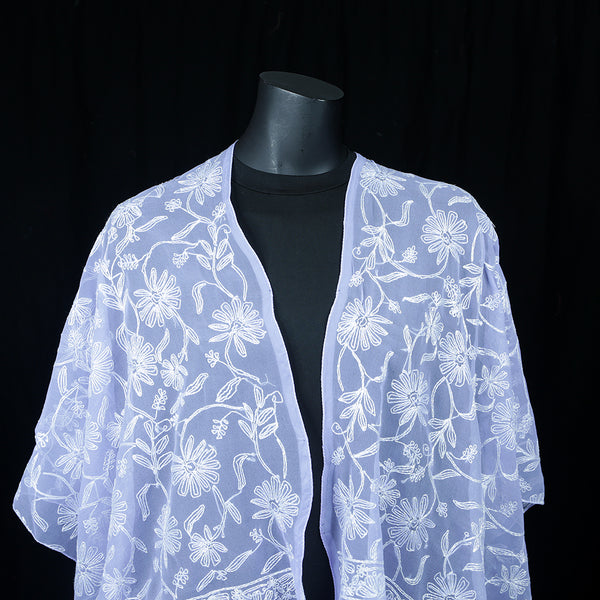 Curry Peepal Scarf Silk Chiffon Handmade Embroidery