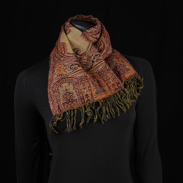 Handwoven Scarf Paisley Pattern - Caramel