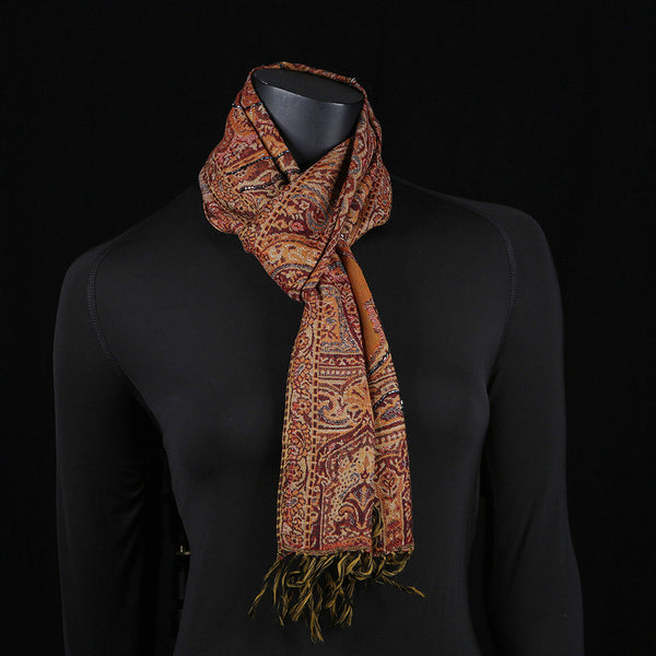 Handwoven Scarf Paisley Pattern - Caramel