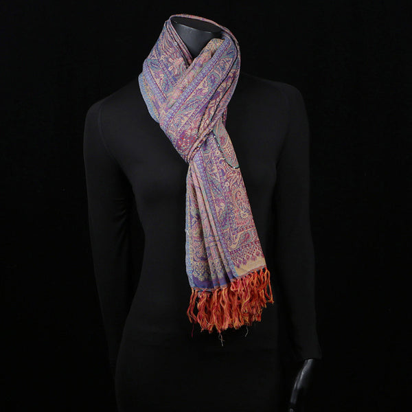 Handwoven Scarf Paisley Pattern - Pale Pink