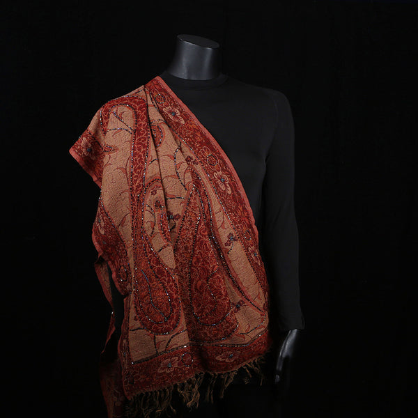 Handwoven Scarf Paisley Pattern - Shades of Rust