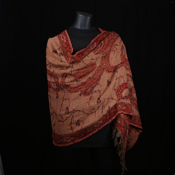 Handwoven Scarf Paisley Pattern - Shades of Rust