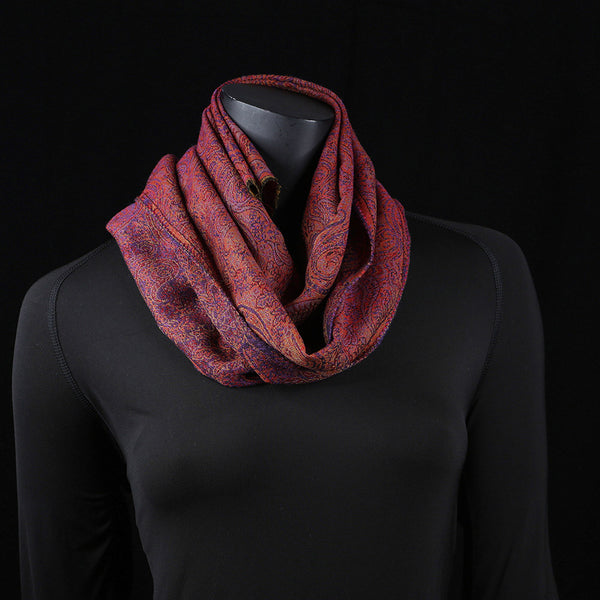 Handwoven Scarf Paisley Pattern - Fuchsia Pink