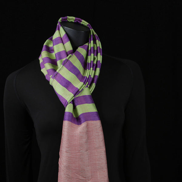 Handwoven Silk Cotton Scarf - Purple Stripes