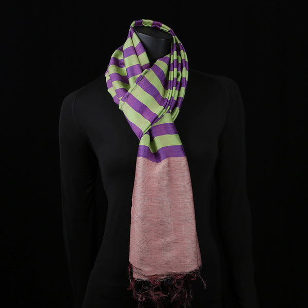 Handwoven Silk Cotton Scarf - Purple Stripes