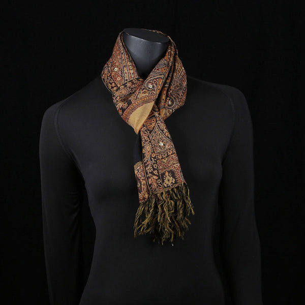 Handwoven Scarf Paisley Pattern - Amber