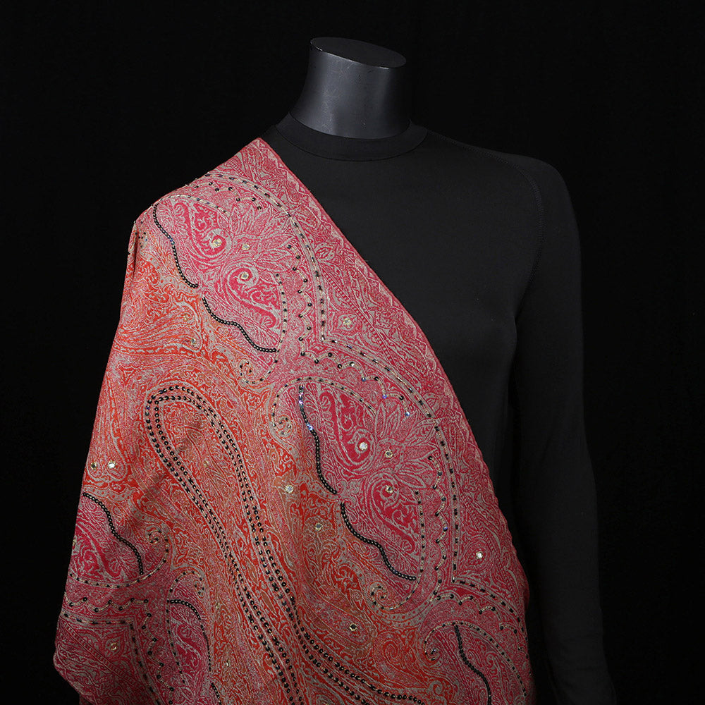 Handwoven Scarf Paisley Pattern - Purple Pink