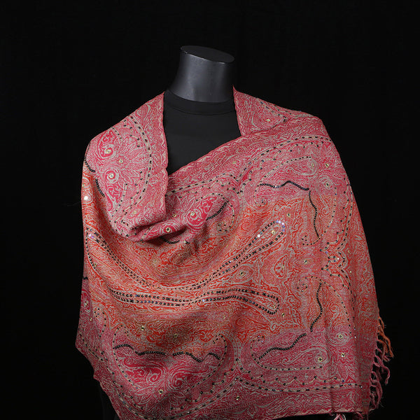 Handwoven Scarf Paisley Pattern - Purple Pink