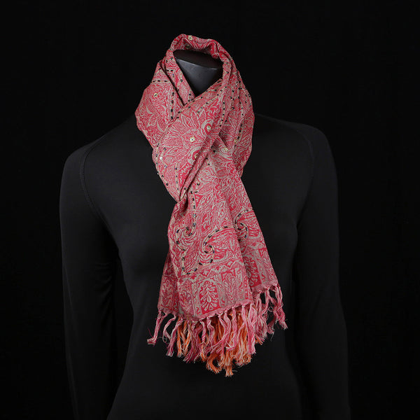 Handwoven Scarf Paisley Pattern - Purple Pink