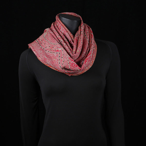 Handwoven Scarf Paisley Pattern - Purple Pink