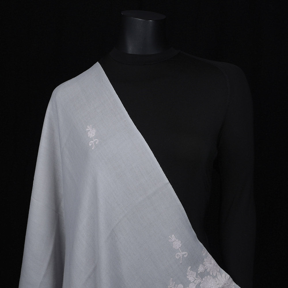 Hand embroidered Scarf Floral Pattern - Kashmir Grey