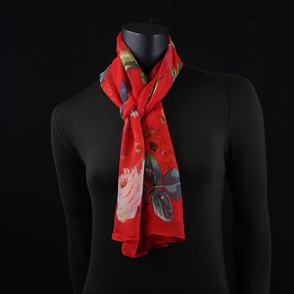 Georgette Women's Scarf - Red Rose