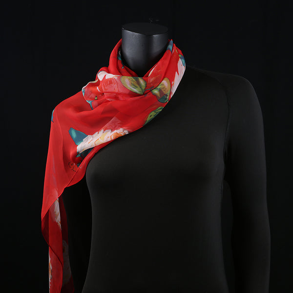 Georgette Women's Scarf - Red Rose