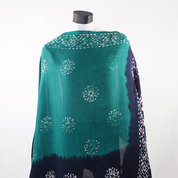 Blended Cotton Viscose Women's Scarf Batik Print Blue Green Flower Print