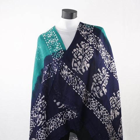 Blended Cotton Viscose Women's Scarf Batik Print Blue Green Flower Print large size, ideal for hijab or head scarf or for pairing with formal / informal outfits.