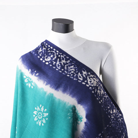 Blended Cotton Viscose Women's Scarf Batik Print Blue Green Leaf Print large size, ideal for hijab or head scarf or for pairing with formal / informal outfits.
