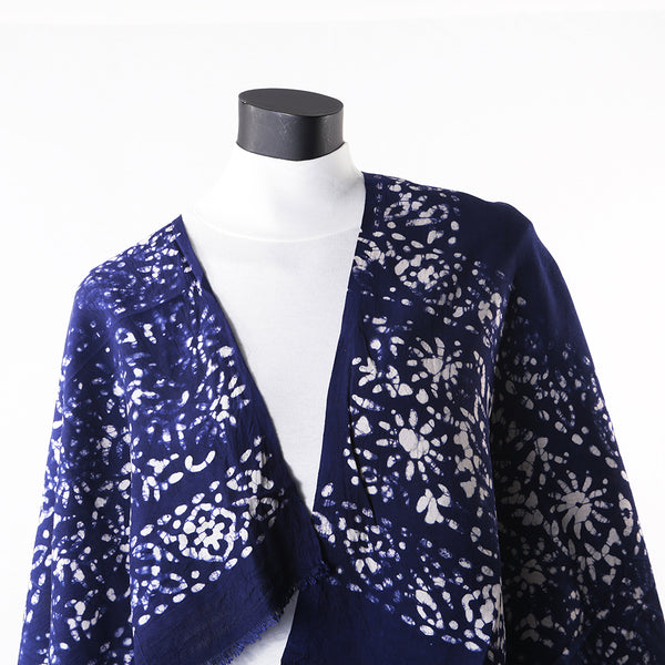 Blended Cotton Viscose Women's Scarf Batik Print Blue Green Leaf Print large size, ideal for hijab or head scarf or for pairing with formal / informal outfits.