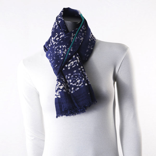 Blended Cotton Viscose Women's Scarf Batik Print Blue Green Leaf Print large size, ideal for hijab or head scarf or for pairing with formal / informal outfits.