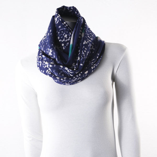 Blended Cotton Viscose Women's Scarf Batik Print Blue Green Leaf Print large size, ideal for hijab or head scarf or for pairing with formal / informal outfits.