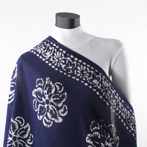 Blended Cotton Viscose Women's Scarf Batik Print Blue Green Flower Print large size, ideal for hijab or head scarf or for pairing with formal / informal outfits.