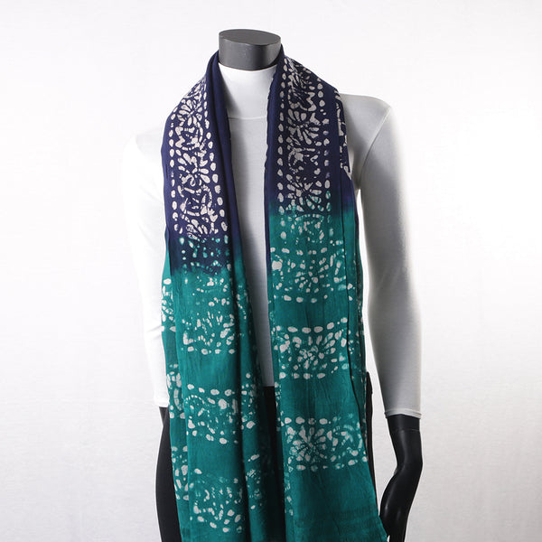 Blended Cotton Viscose Women's Scarf Batik Print Blue Green Flower Print large size, ideal for hijab or head scarf or for pairing with formal / informal outfits.