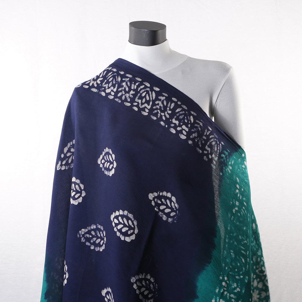 Blended Cotton Viscose Women's Scarf Batik Print Blue Green Leaf Print large size, ideal for hijab or head scarf or for pairing with formal / informal outfits.