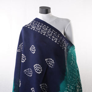 Blended Cotton Viscose Women's Scarf Batik Print Blue Green Leaf Print large size, ideal for hijab or head scarf or for pairing with formal / informal outfits.
