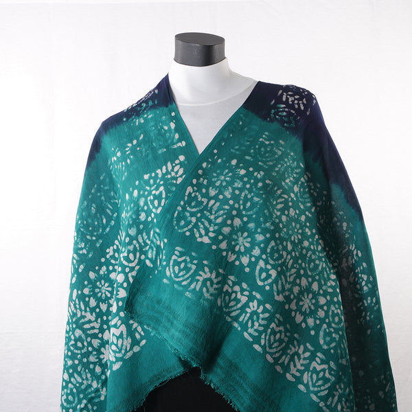 Blended Cotton Viscose Women's Scarf Batik Print Blue Green Leaf Print large size, ideal for hijab or head scarf or for pairing with formal / informal outfits.