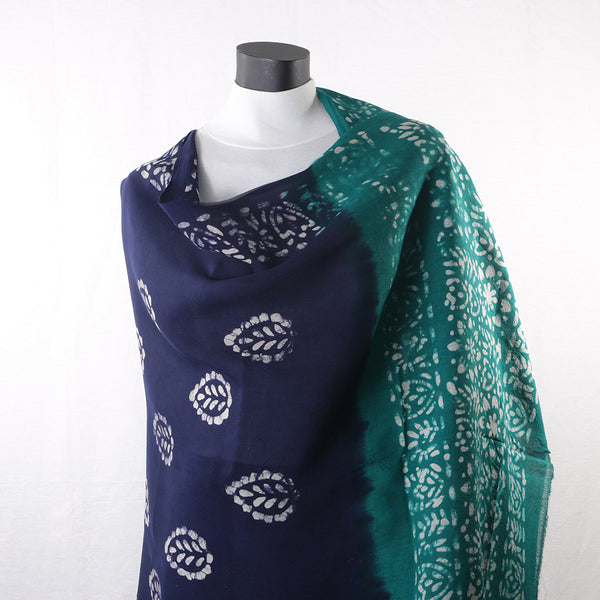 Blended Cotton Viscose Women's Scarf Batik Print Blue Green Leaf Print large size, ideal for hijab or head scarf or for pairing with formal / informal outfits.