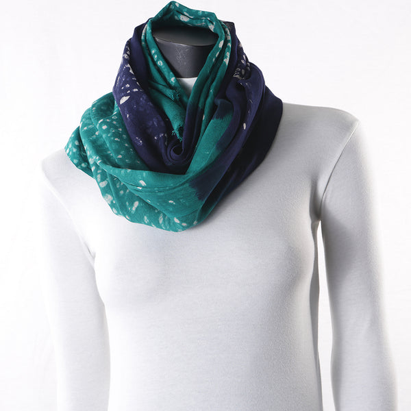 Blended Cotton Viscose Women's Scarf Batik Print Blue Green Leaf Print large size, ideal for hijab or head scarf or for pairing with formal / informal outfits.