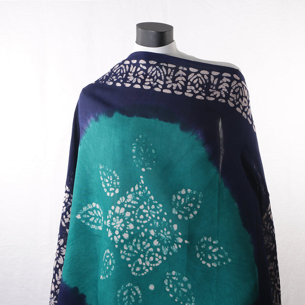 Blended Cotton Viscose Women's Scarf Batik Print Blue Green Leaf Print large size, ideal for hijab or head scarf or for pairing with formal / informal outfits.