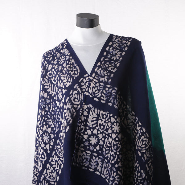 Blended Cotton Viscose Women's Scarf Batik Print Blue Green Leaf Print large size, ideal for hijab or head scarf or for pairing with formal / informal outfits.