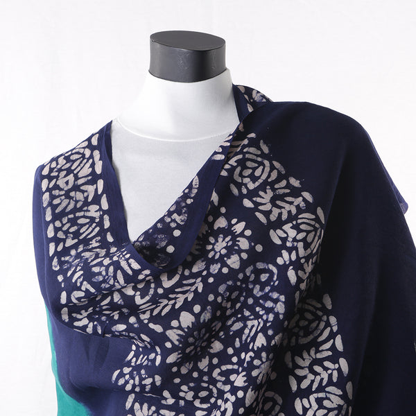 Blended Cotton Viscose Women's Scarf Batik Print Blue Green Leaf Print large size, ideal for hijab or head scarf or for pairing with formal / informal outfits.