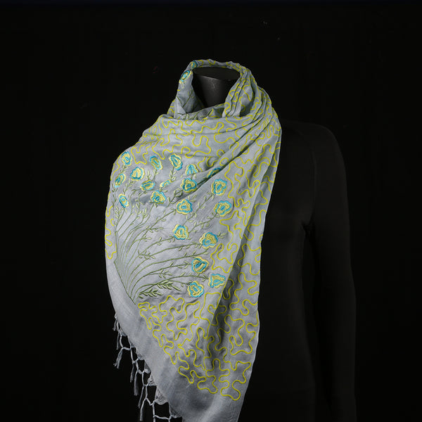 Hand Embroidered Soft Viscose Women's Scarf Large - Floral Lace