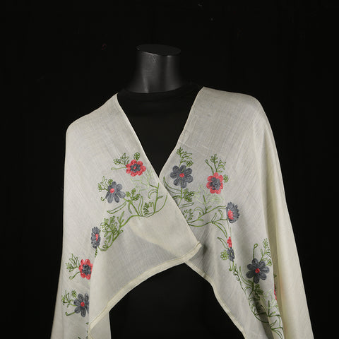 Hand Embroidered Soft Viscose Women's Scarf Large - Green Garden