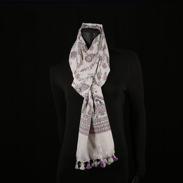 Printed Cotton Women's Scarf Large - Madhubani Art