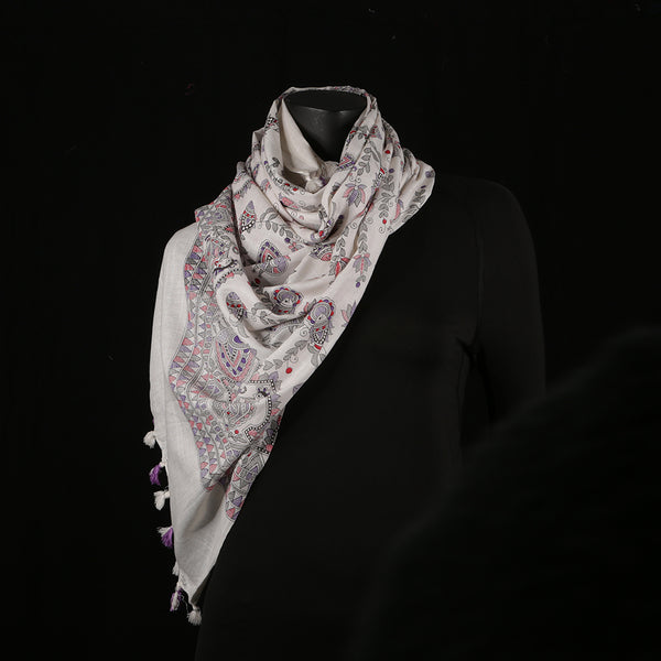 Printed Cotton Women's Scarf Large - Madhubani Art