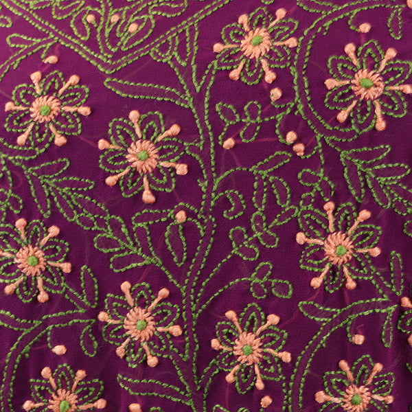 Hand embroidered Women's Kurti Top - Chikan Embroidery - Purple Flowers