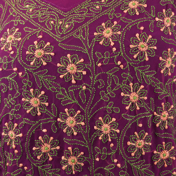 Women's Top Shirt Kurti Purple Handmade Embroidery Chikan 