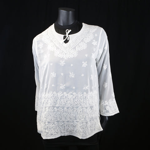 Women Top Shirt Kurta Handmade Embroidery Summer Spring Georgette Synthetic