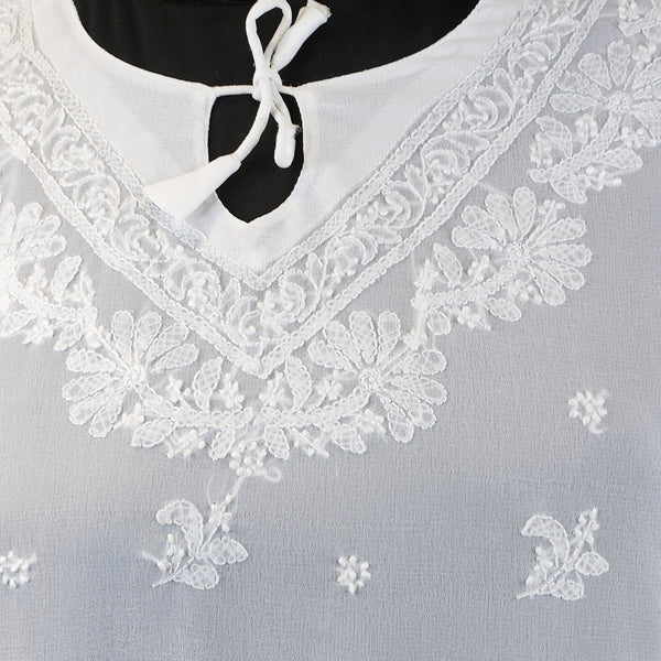 Women Top Shirt Kurta Handmade Embroidery Summer Spring Georgette Synthetic