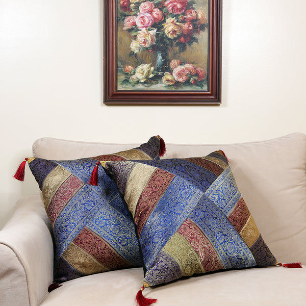 Handmade Decorative Throw Pillow Cushion & Covers -Banarsi Blue