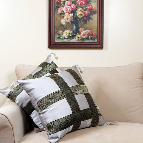 Handmade embroidered decorative throw pillow cushion & covers for home. In silk, cotton, polyester & canvas. Bring your home interior decoration ideas to life.
