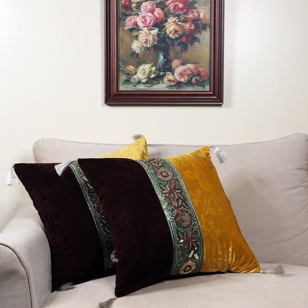 Handmade embroidered decorative throw pillow cushion & covers for home. In silk, cotton, polyester & canvas. Bring your home interior decoration ideas to life.
