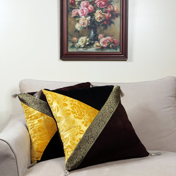 Handmade Decorative Throw Pillow Cushion & Cover Mustard Zari