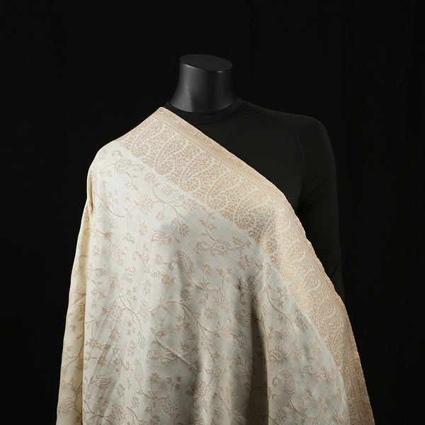 Handwoven Pashmina Shawl / Scarf / Stole - Kani Zari Border Cream