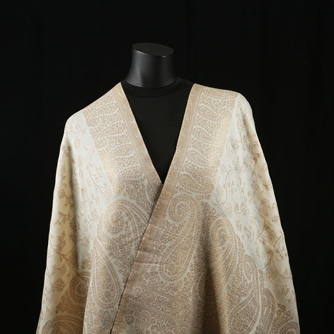 Handwoven Pashmina Shawl / Scarf / Stole - Kani Zari Border Cream